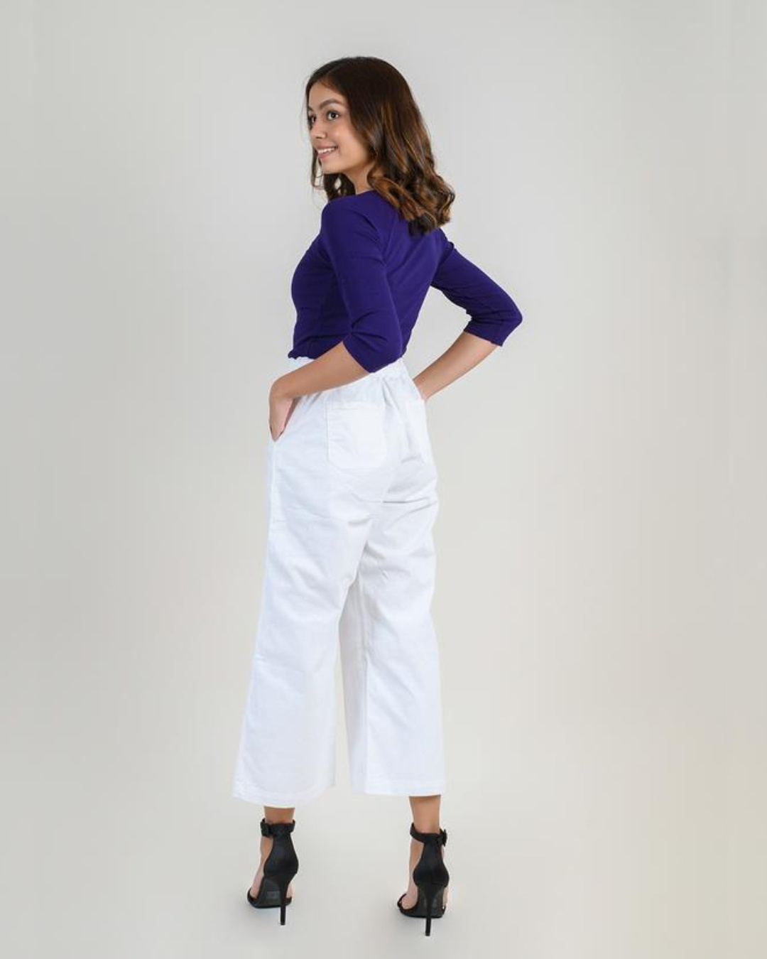 Shop Women White Solid Loose Comfort Fit Casual Pants-Back