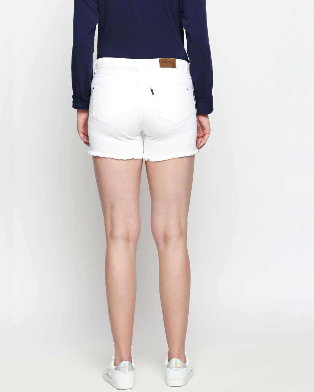 Shop Women White Solid Regular Fit Shorts-Back