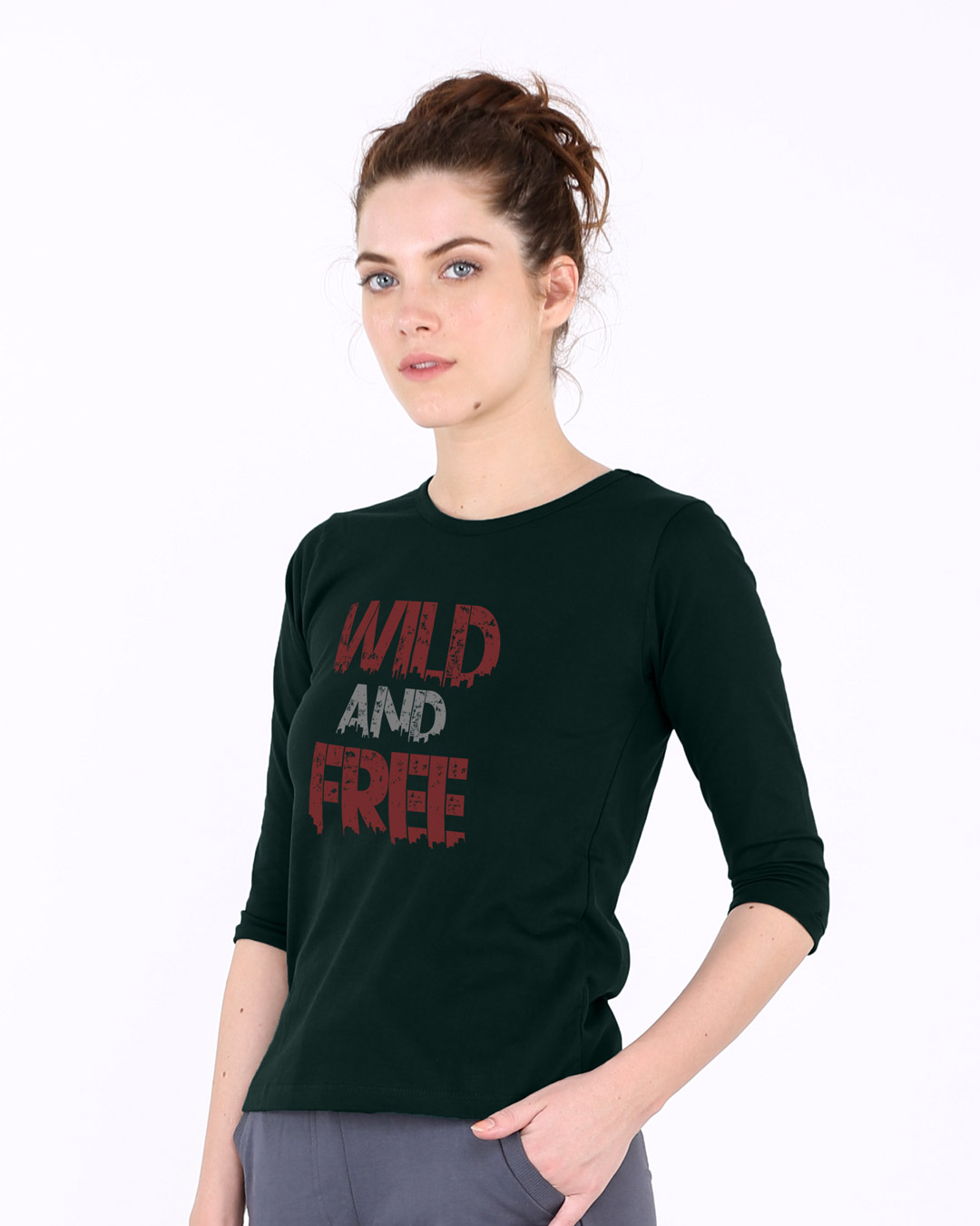 Shop Free And Wild Round Neck 3/4th Sleeve T-Shirt-Back