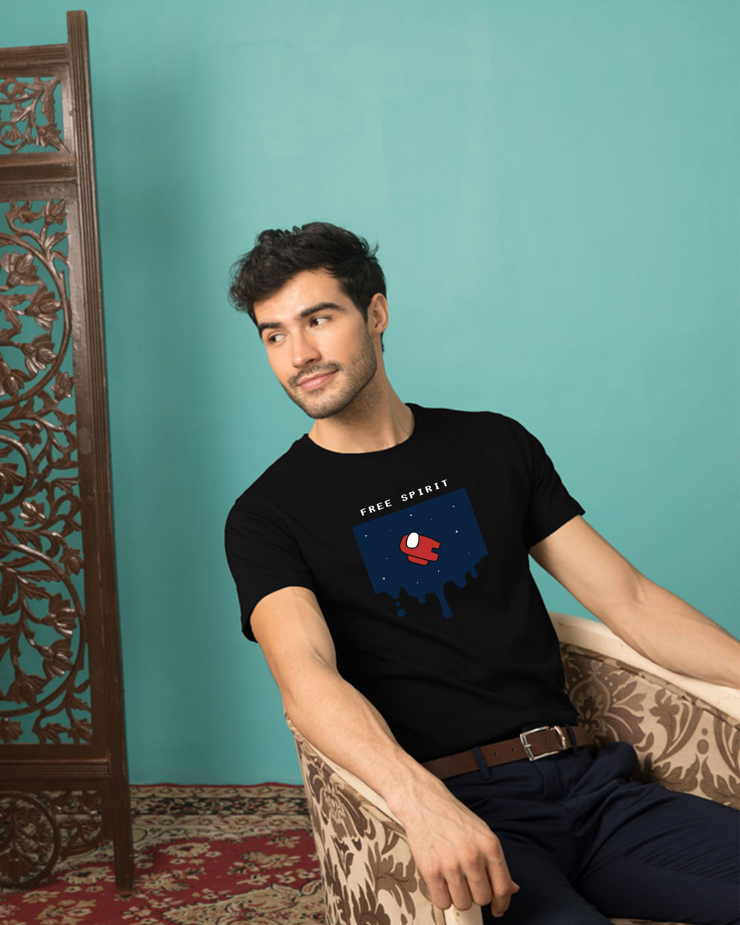 

Free Sprit imposter Half Sleeve T-Shirt Black Men' Printed T-Shirts Bewakoof.com