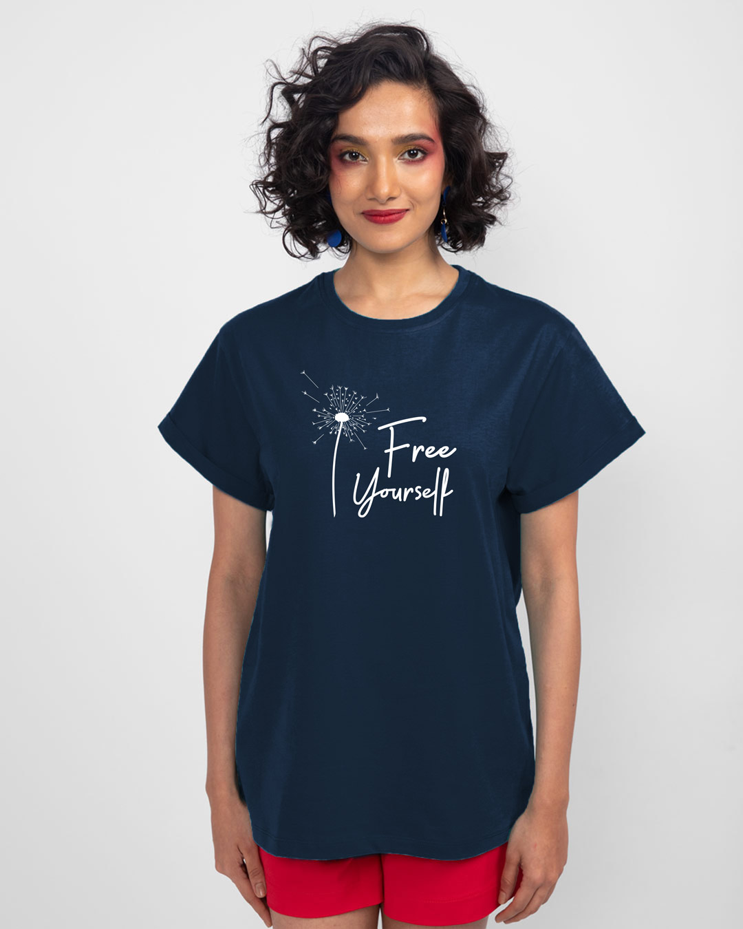 Shop Free Yourself Boyfriend T-Shirt Navy Blue-Back