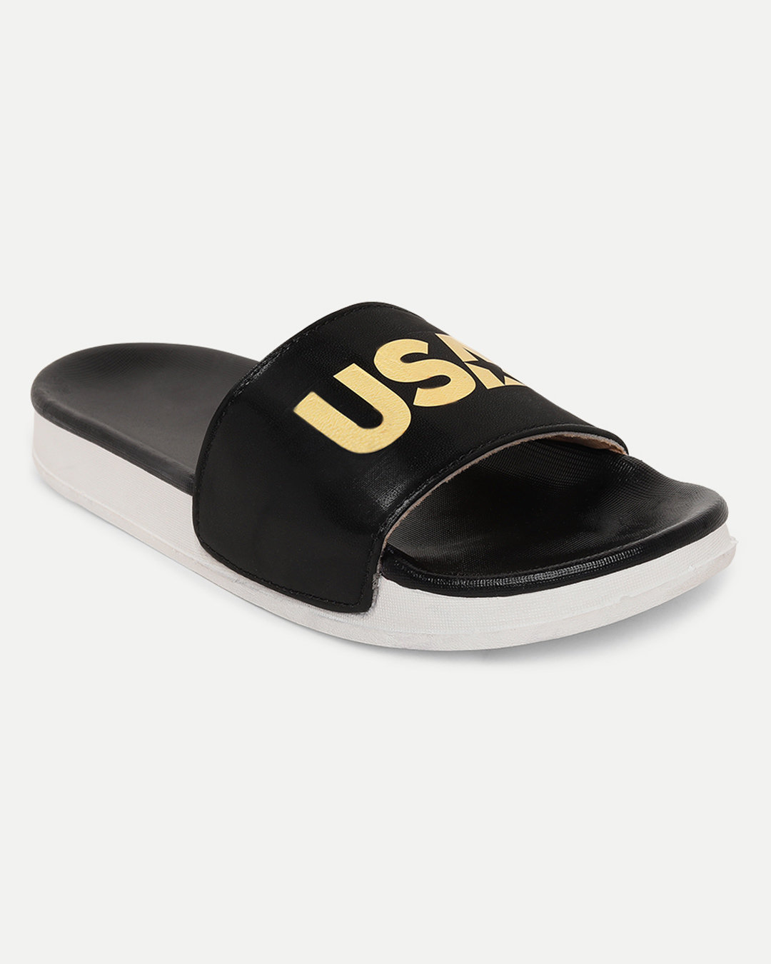 Mens black best sale and gold sliders