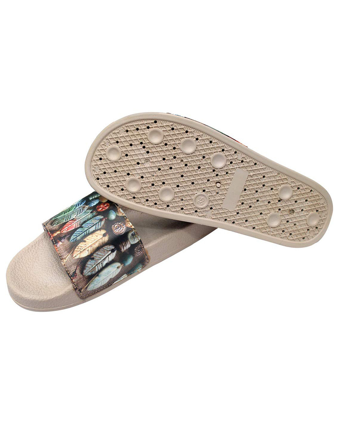 Shop FREECO Women's Slides Daily Slippers Flip Flops (Beige)-Back