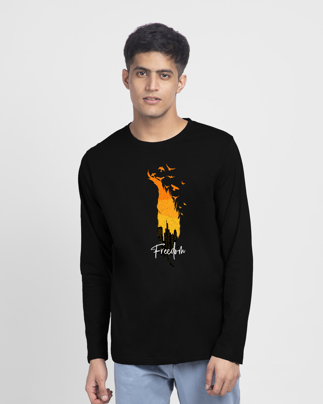 Shop Freedom Feather Full Sleeve T-Shirt Black-Back