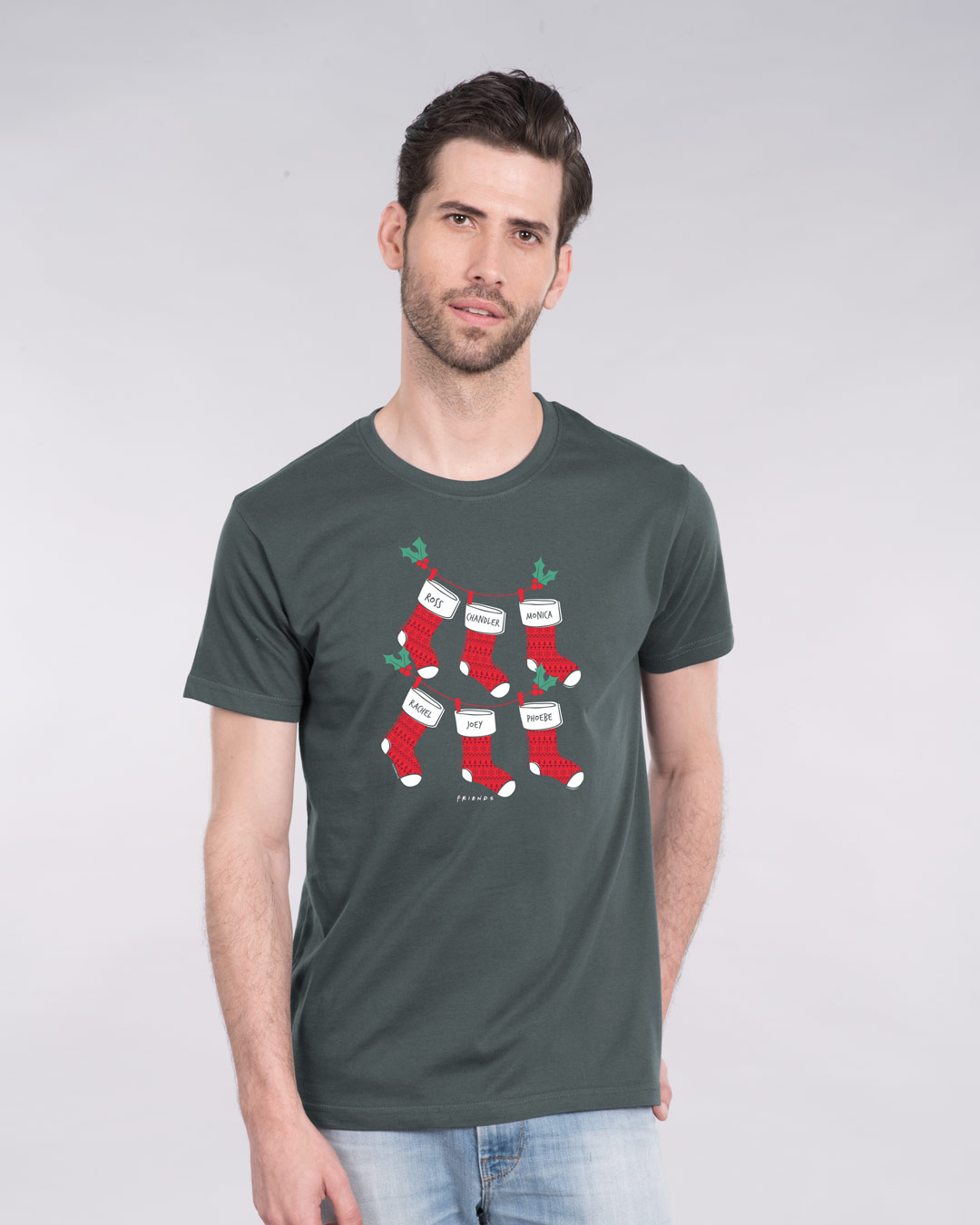 Shop Friends Christmas Socks Half Sleeve T-Shirt (FRL)-Back