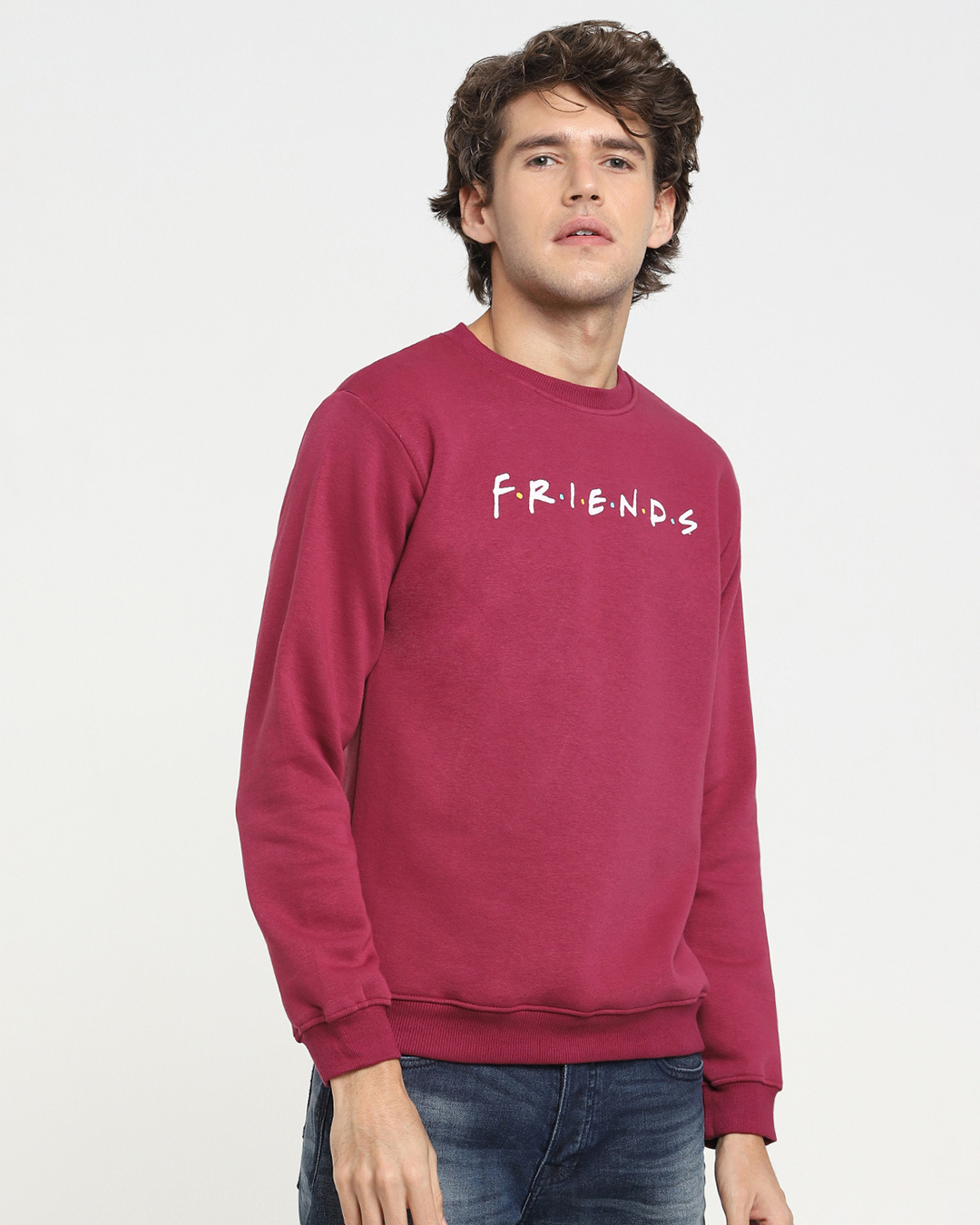 Shop Men's Plum Red Friends Logo Typography Sweater-Back