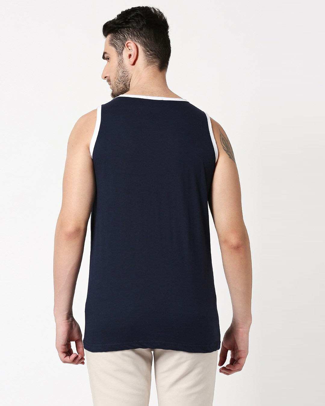 Shop Men's Blue Friends Logo Typography Contrast Binding Vest-Back