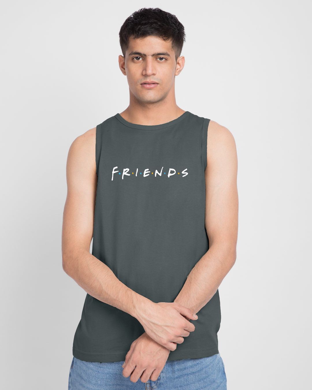 

Friends Logo Round Neck Vest (FRL) Nimbus Grey Men' Printed Round Neck Vest Bewakoof.com