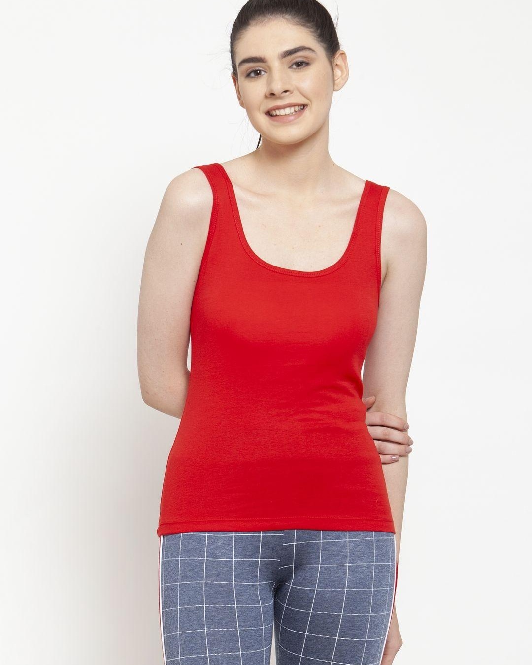 Shop Women's Red Slim Fit Tank Top-Back