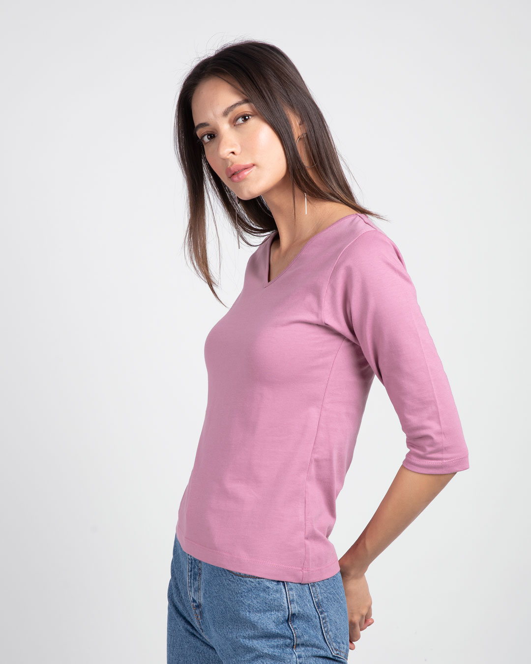 Shop Frosty Pink 3/4 V Neck T-Shirt-Back