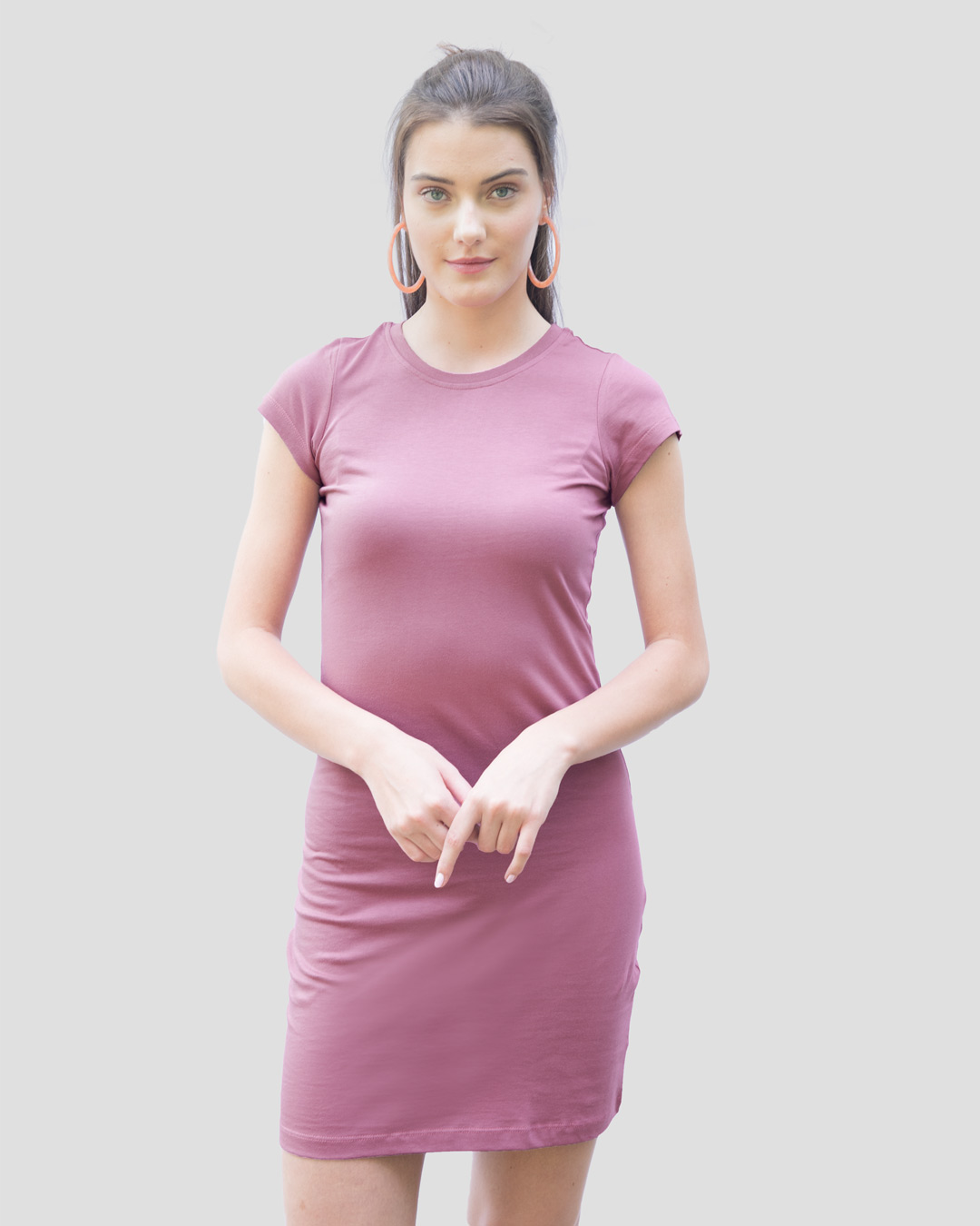 Shop Frosty Pink Cap Sleeve Plain T-Shirt Dress-Back