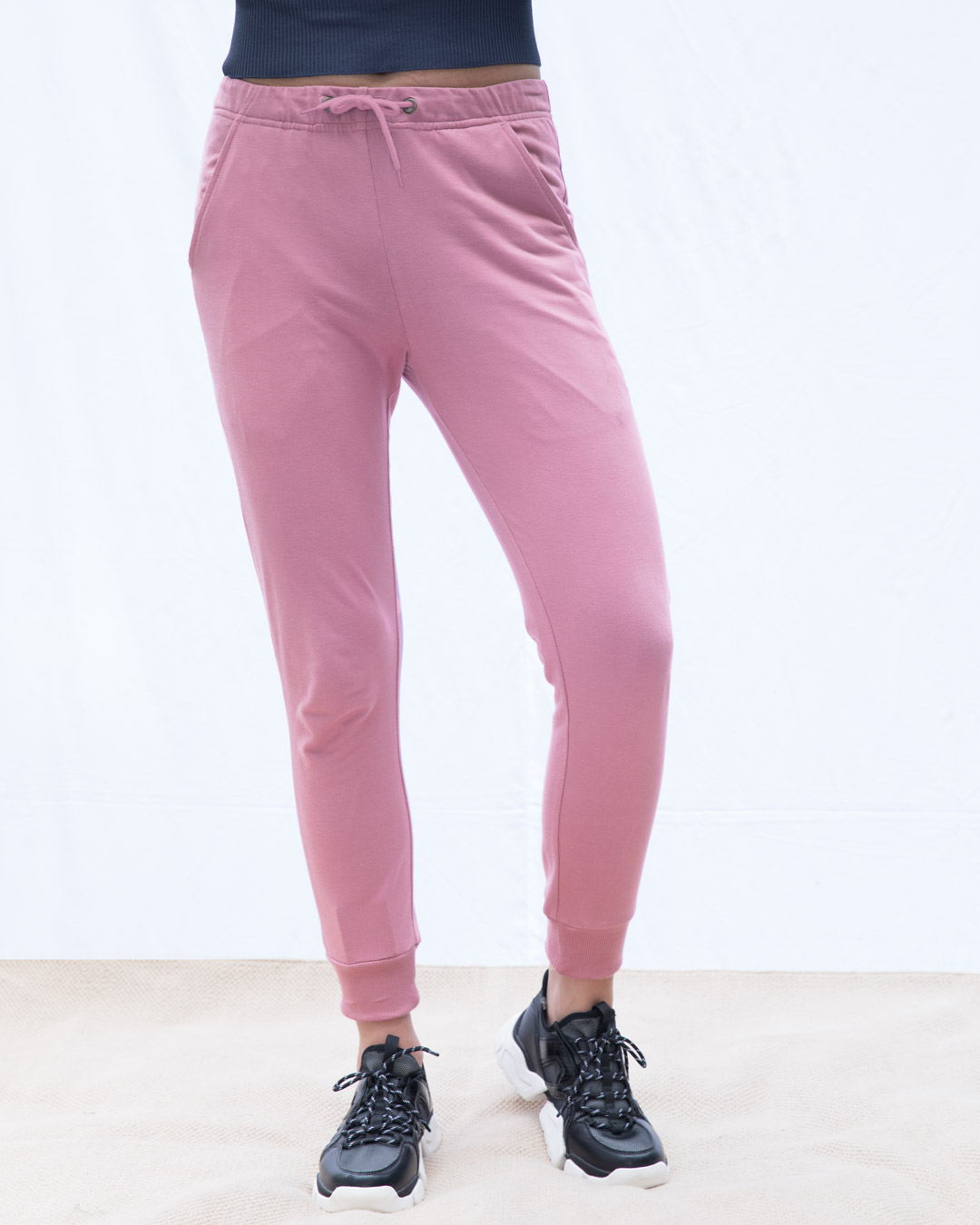 Buy Frosty Pink Plain Casual Jogger Pants For Women Online India ...