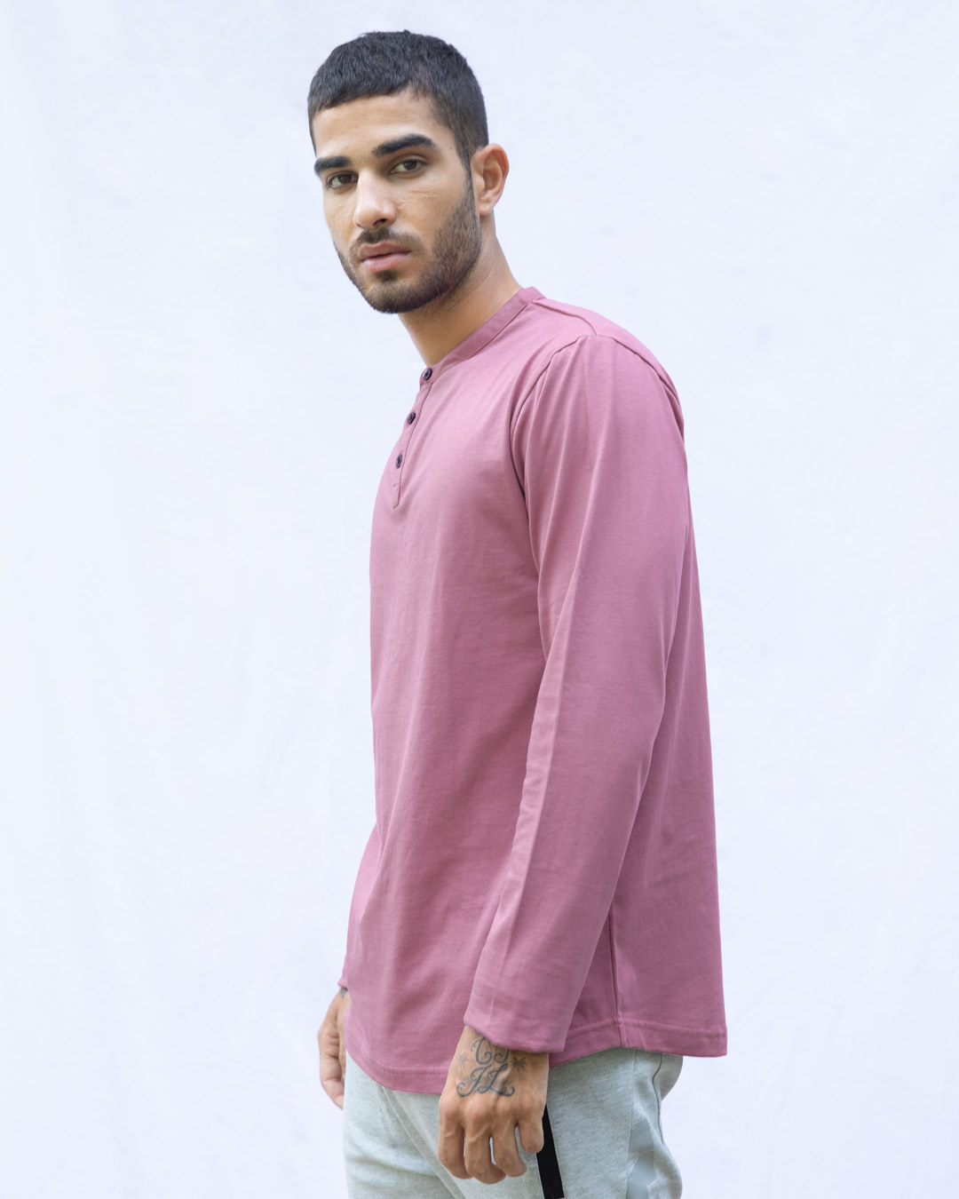 Shop Frosty Pink Full Sleeve Henley T-Shirt-Back