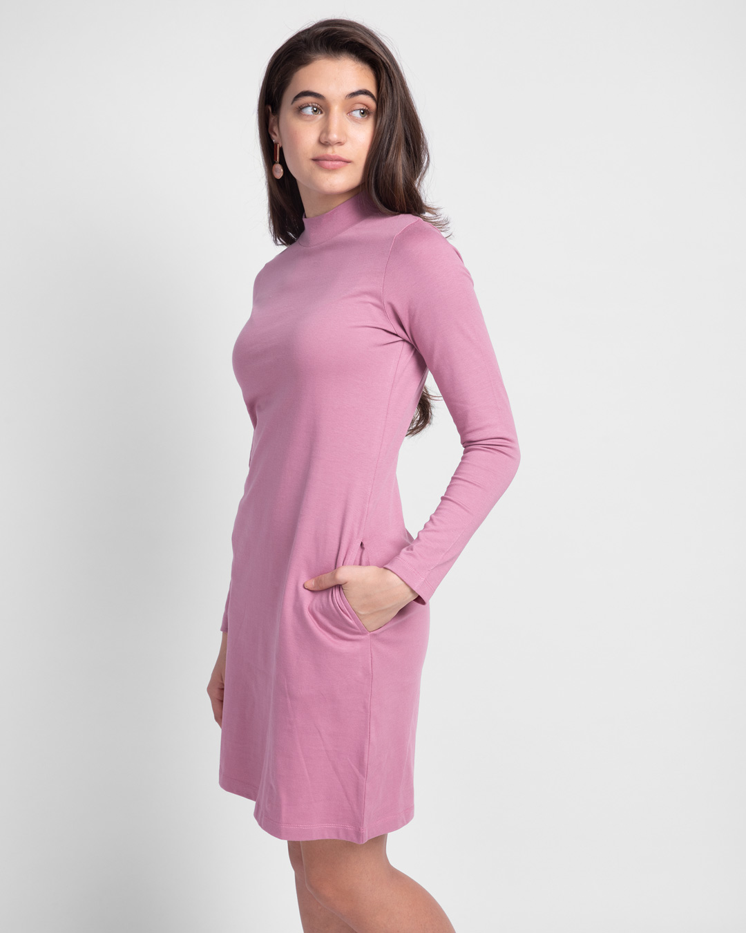 Shop Frosty Pink High Neck Pocket Dress-Back