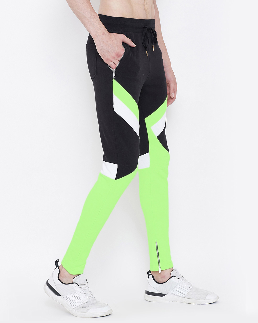 Shop Black & Neon Cut & Sew Sweatpants-Back