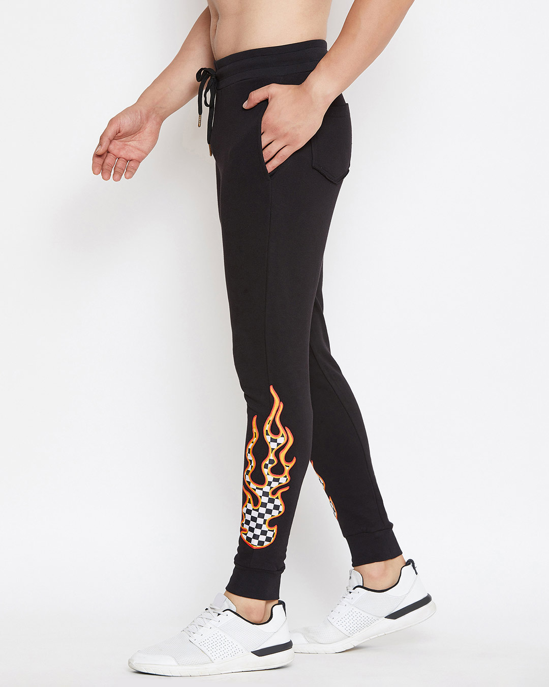 Shop Black Checkered Flames Patch Jogger-Back