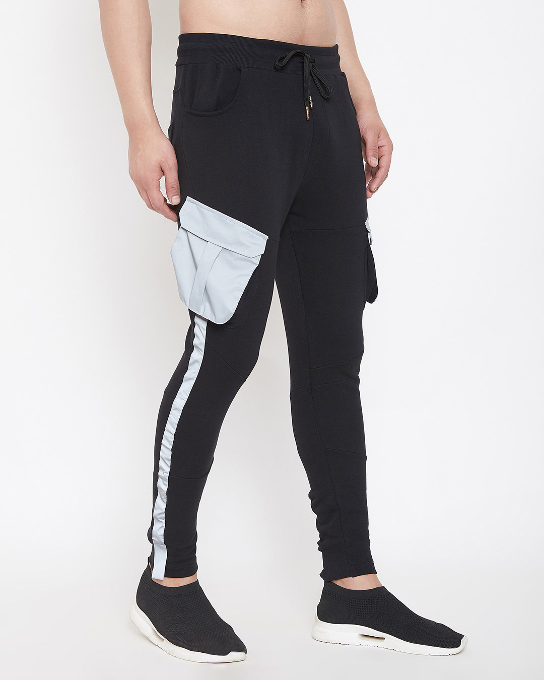 Shop Black Reflective Cargo Taped Joggers-Back