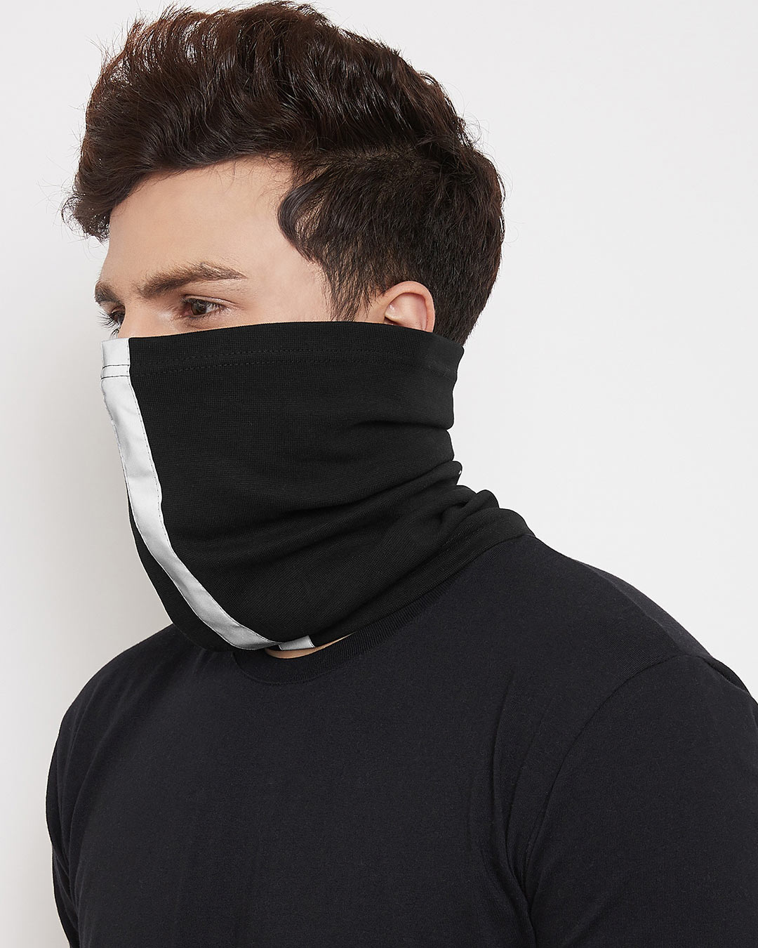 Shop Black Reflective Ribbed Face Cover-Back
