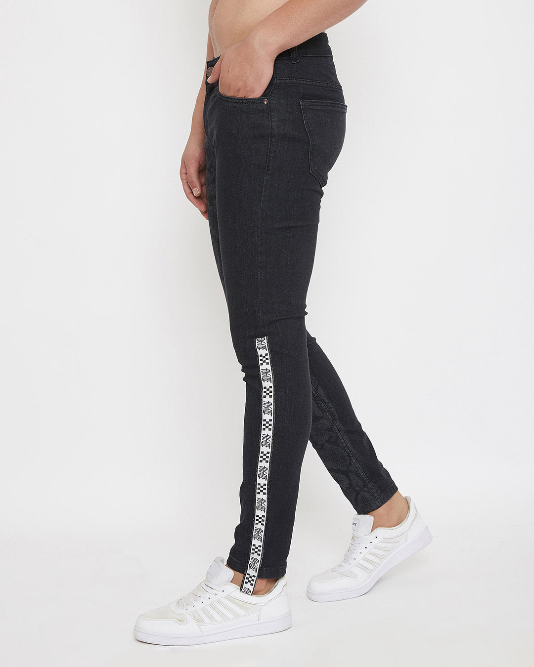 Shop Black Snake Lasered Taped Denim-Back