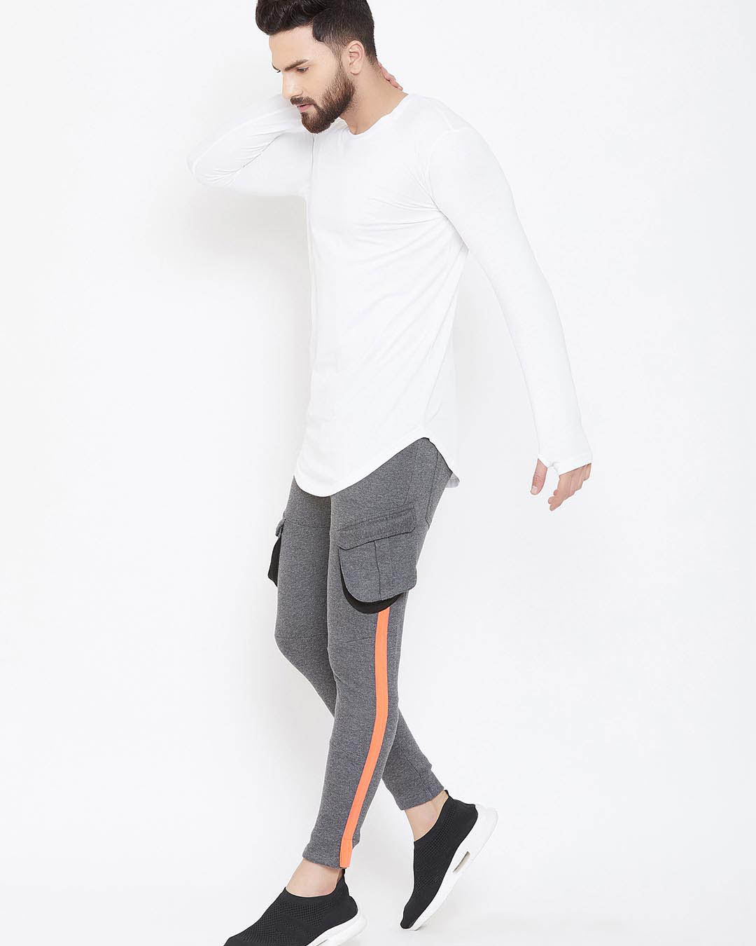 Shop Charcoal Cargo Neon Orange Taped Joggers-Back
