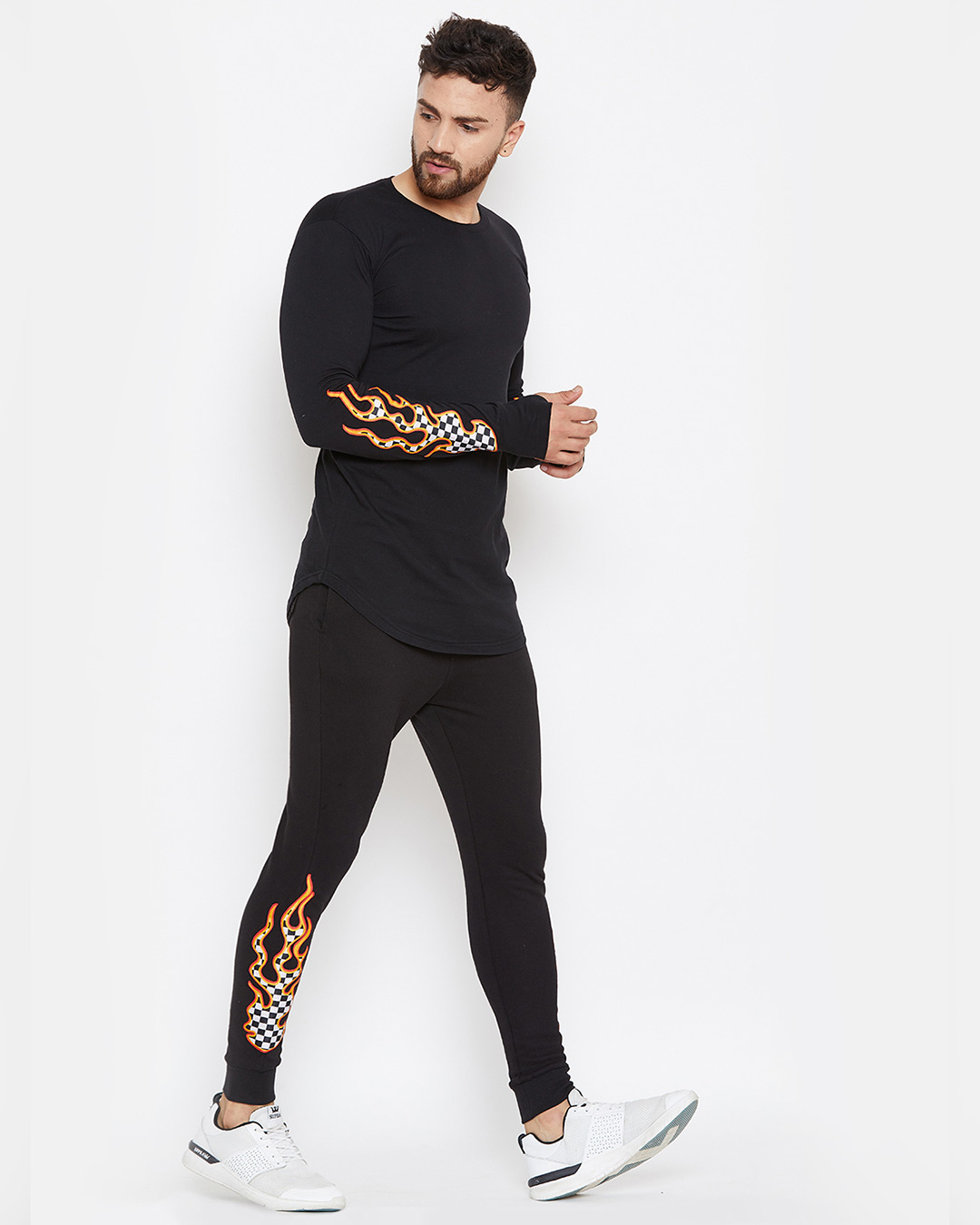Shop Checkered Flames Tshirt And Joggers Combo Suit-Back