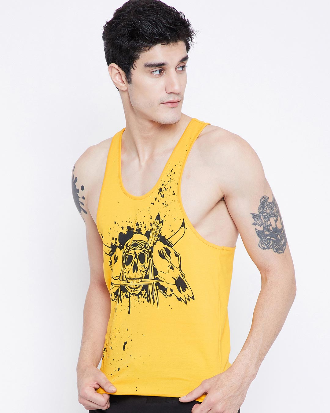 Shop Men's Yellow Skeletal Graphic Printed Vest-Back