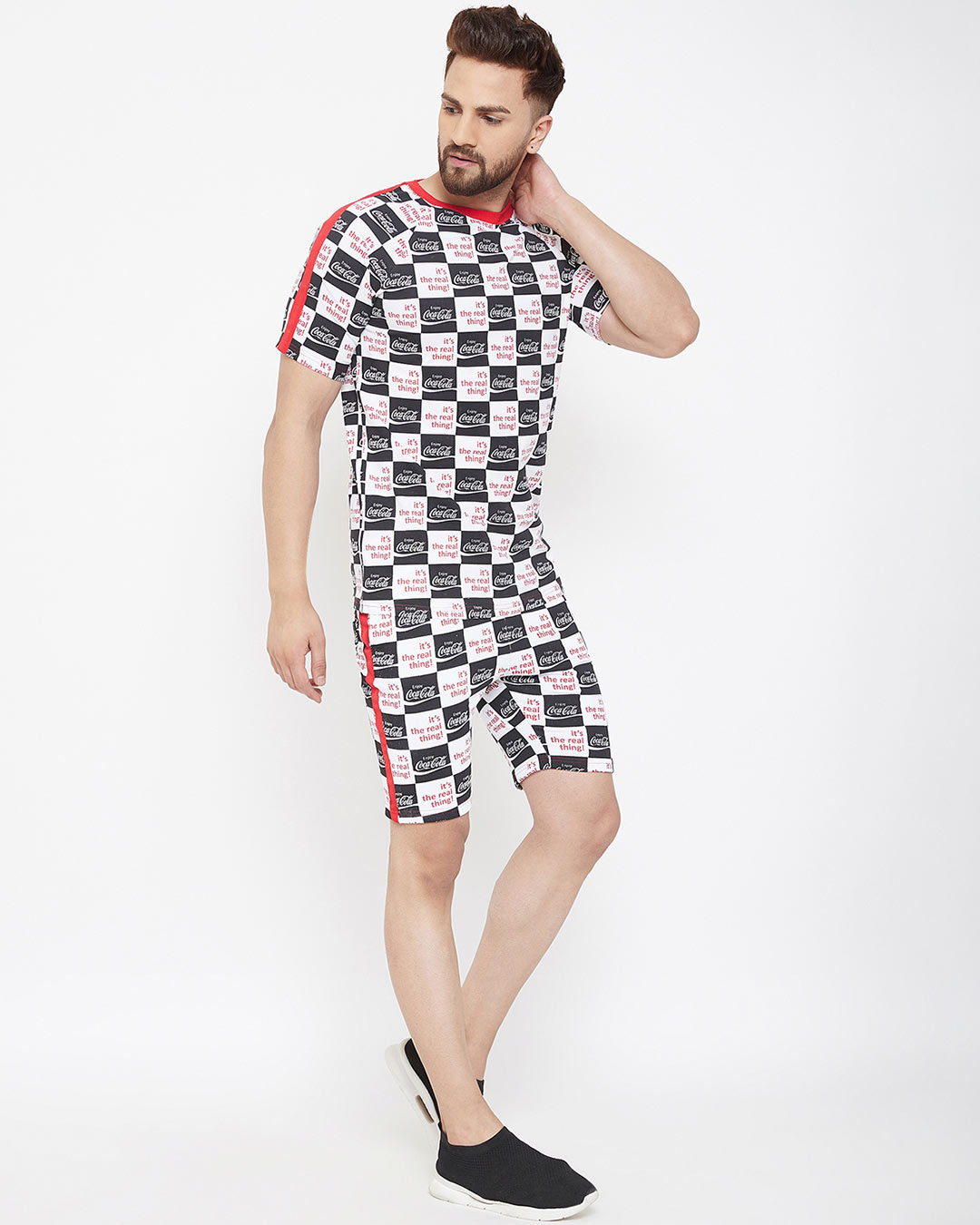 Shop Cocacola Checkered Printed T-Shirt And Shorts Combo Suit-Back