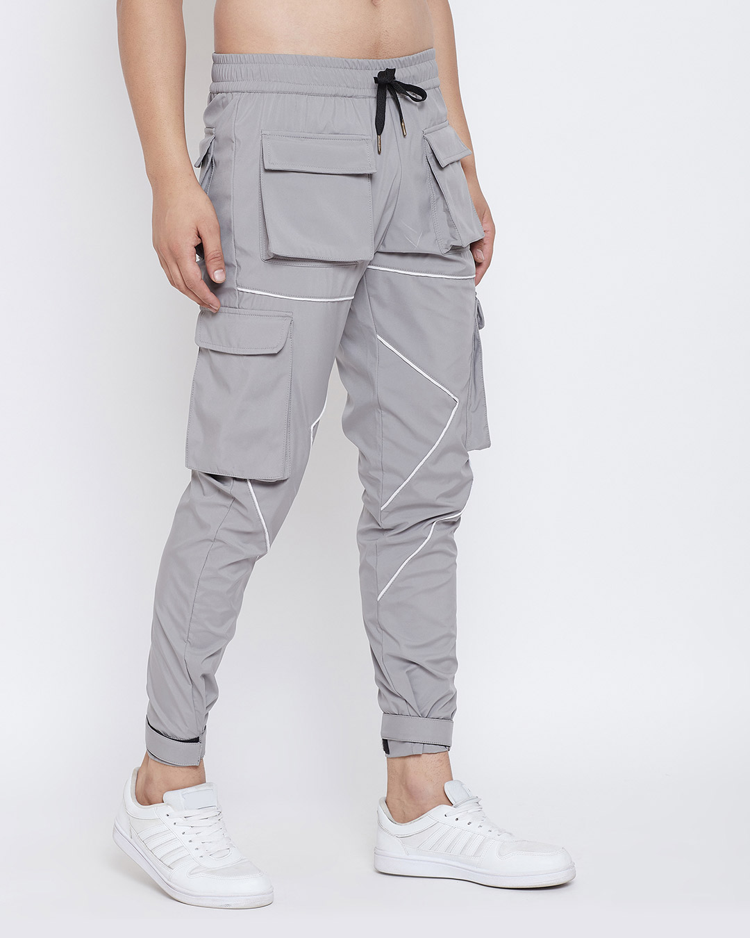 Shop Grey Nylon Cargo Pocket Trackpant-Back