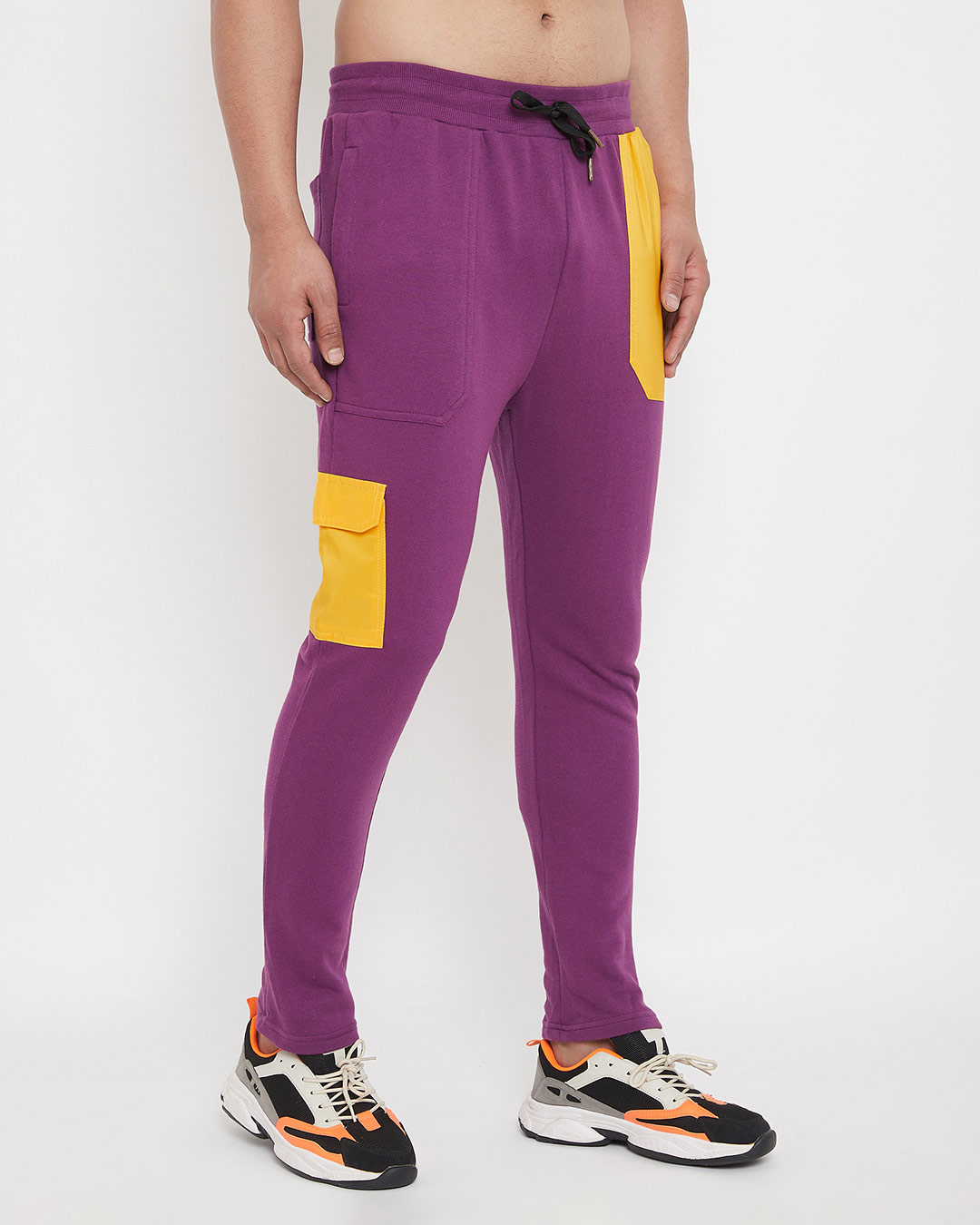 Shop Lilac Yellow Patched Track Pants-Back