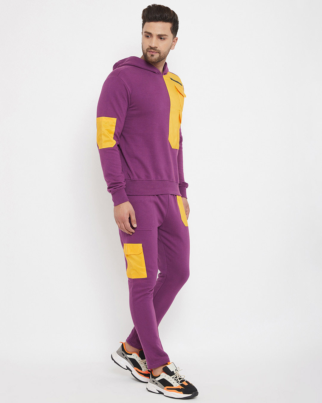 Shop Lilac Yellow Patched Tracksuit-Back