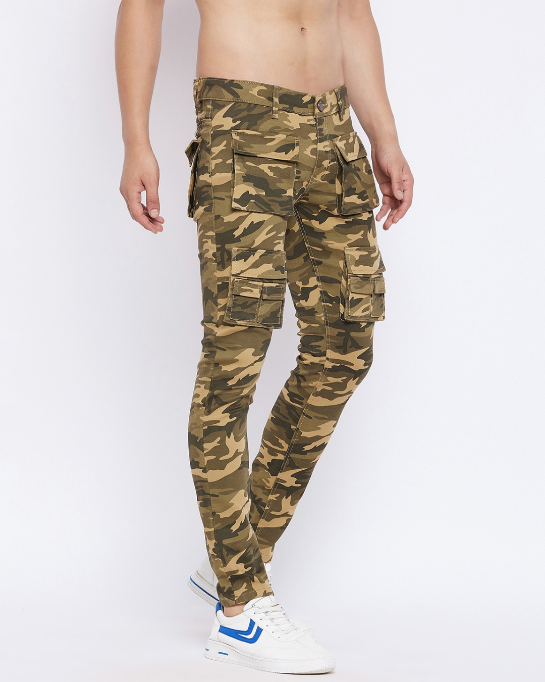 Shop Men's Desert Camo Military Tactical Cargo Slim Fit Denim Jeans-Back