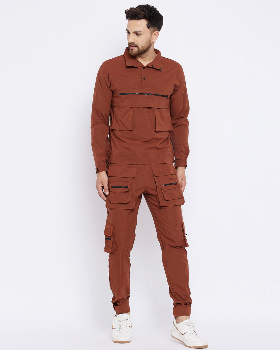 fugazee men s rust relaxed fit zipped cargo trackpants 455173 1638963950 6