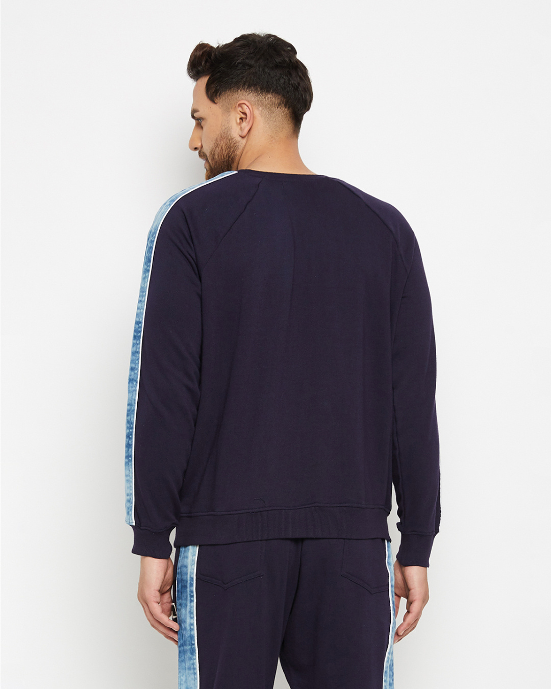 Shop Men's Navy Oversized Denim Taped Sweatshirt-Back
