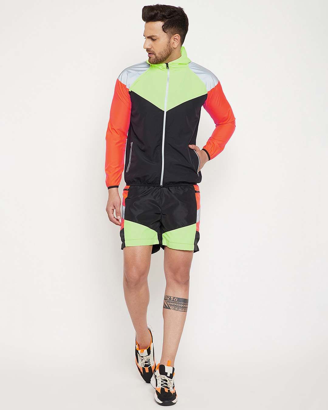 Buy Fugazee Neon Active Cut & Sew Wind Cheater Jacket and Shorts ...