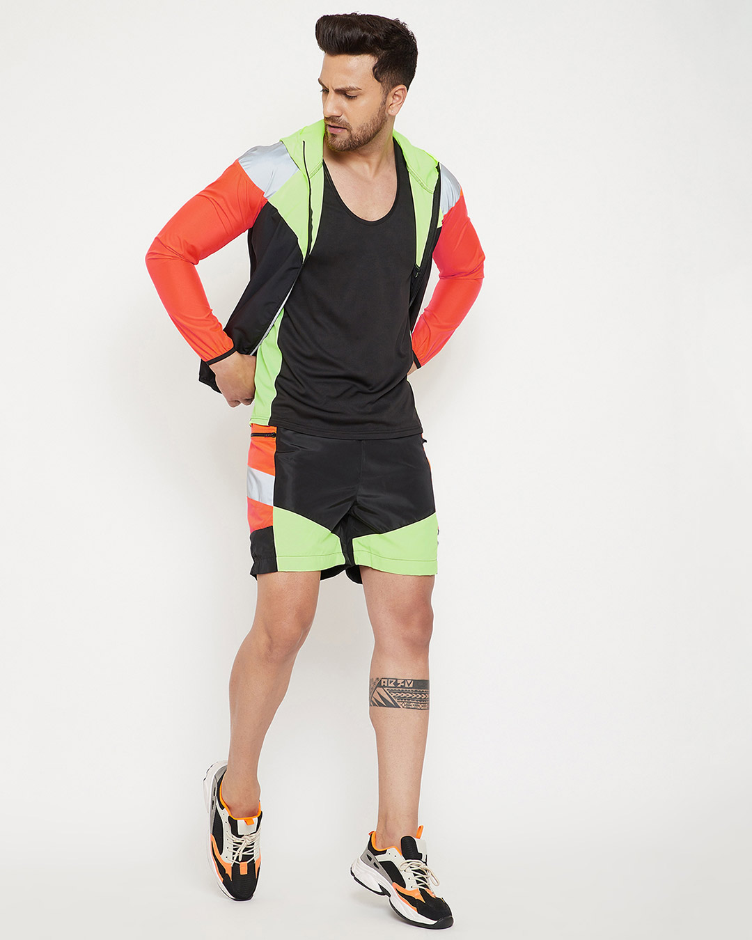 Shop Neon Active Cut & Sew Wind Cheater Jacket And Shorts Clothing Set-Back