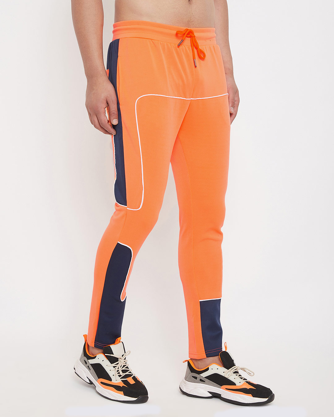 Shop Neon Orange Scuba Piping Track Pants-Back