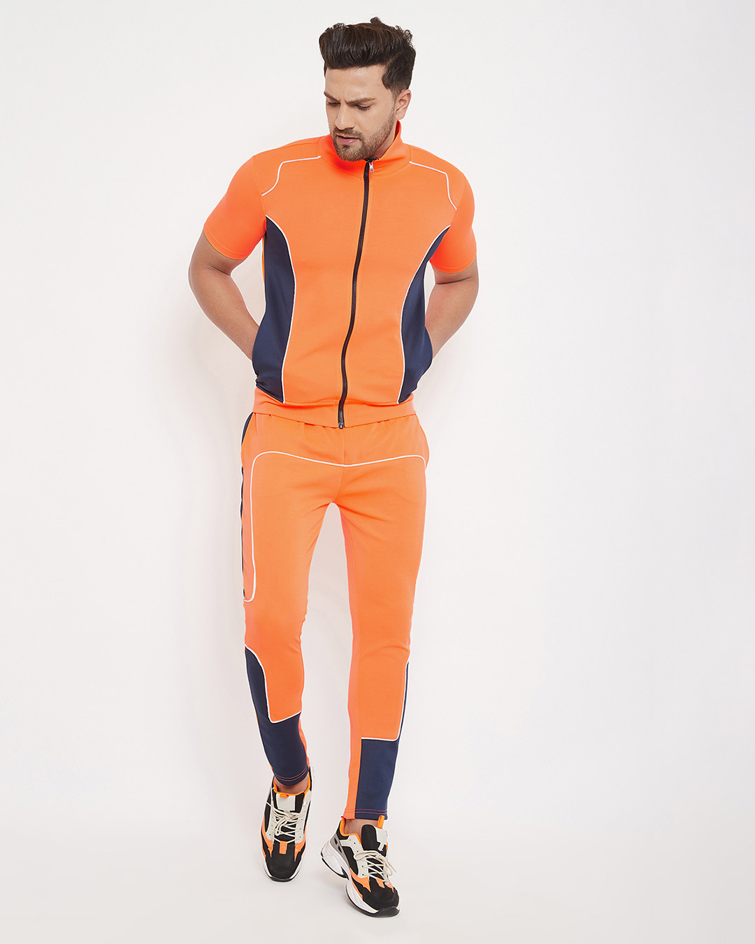 Buy Fugazee Neon Orange Scuba Piping Tracksuit Online in India at Bewakoof