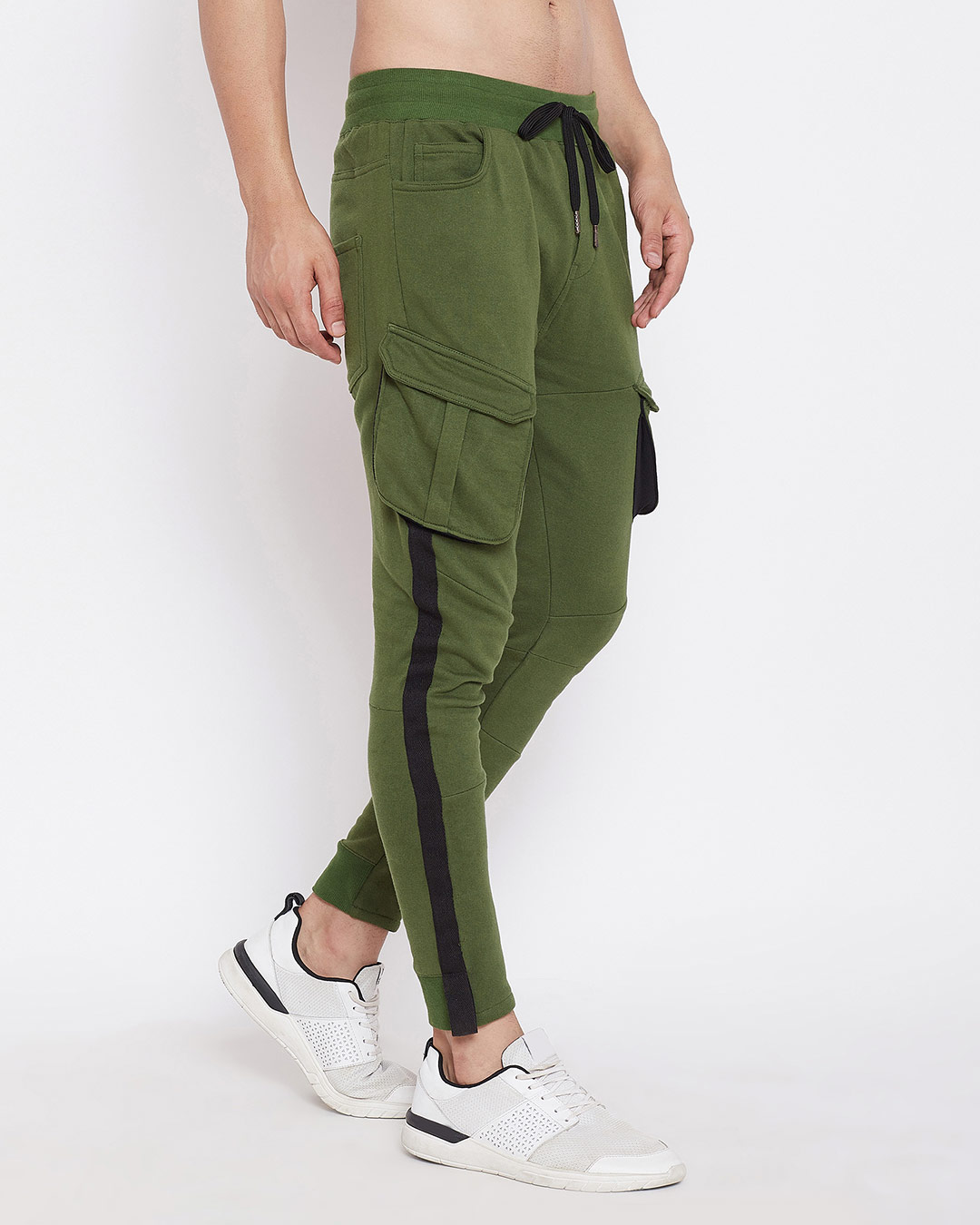 Shop Olive Cargo Taped Joggers-Back