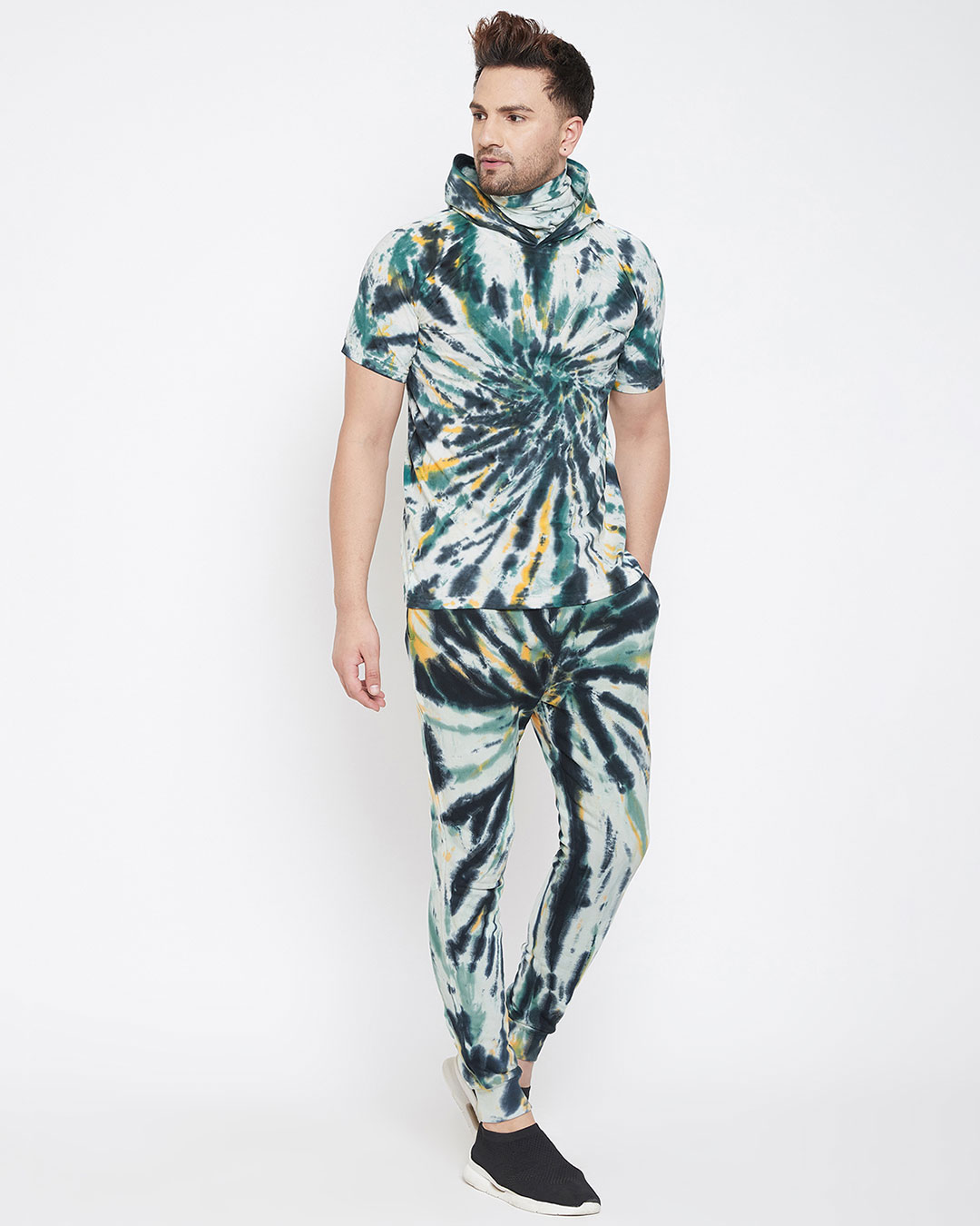 Shop Olive Tie And Dye T-Shirt And Trackpants Combo Suit-Back