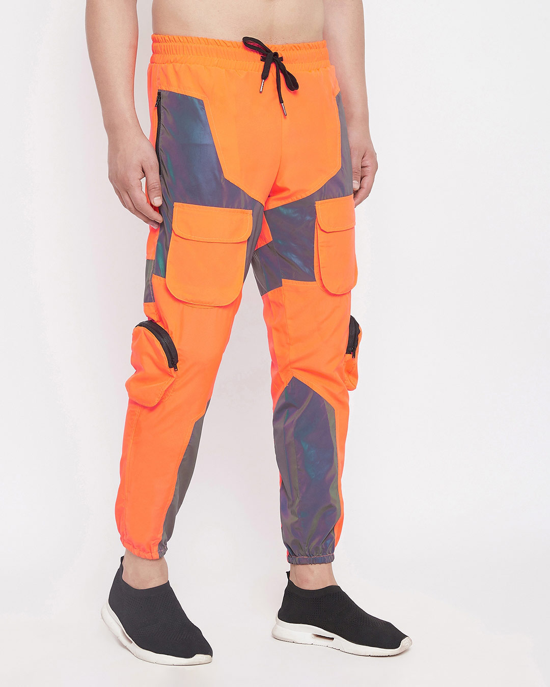 Shop Orange Rainbow Reflective Cargo Track Pants-Back