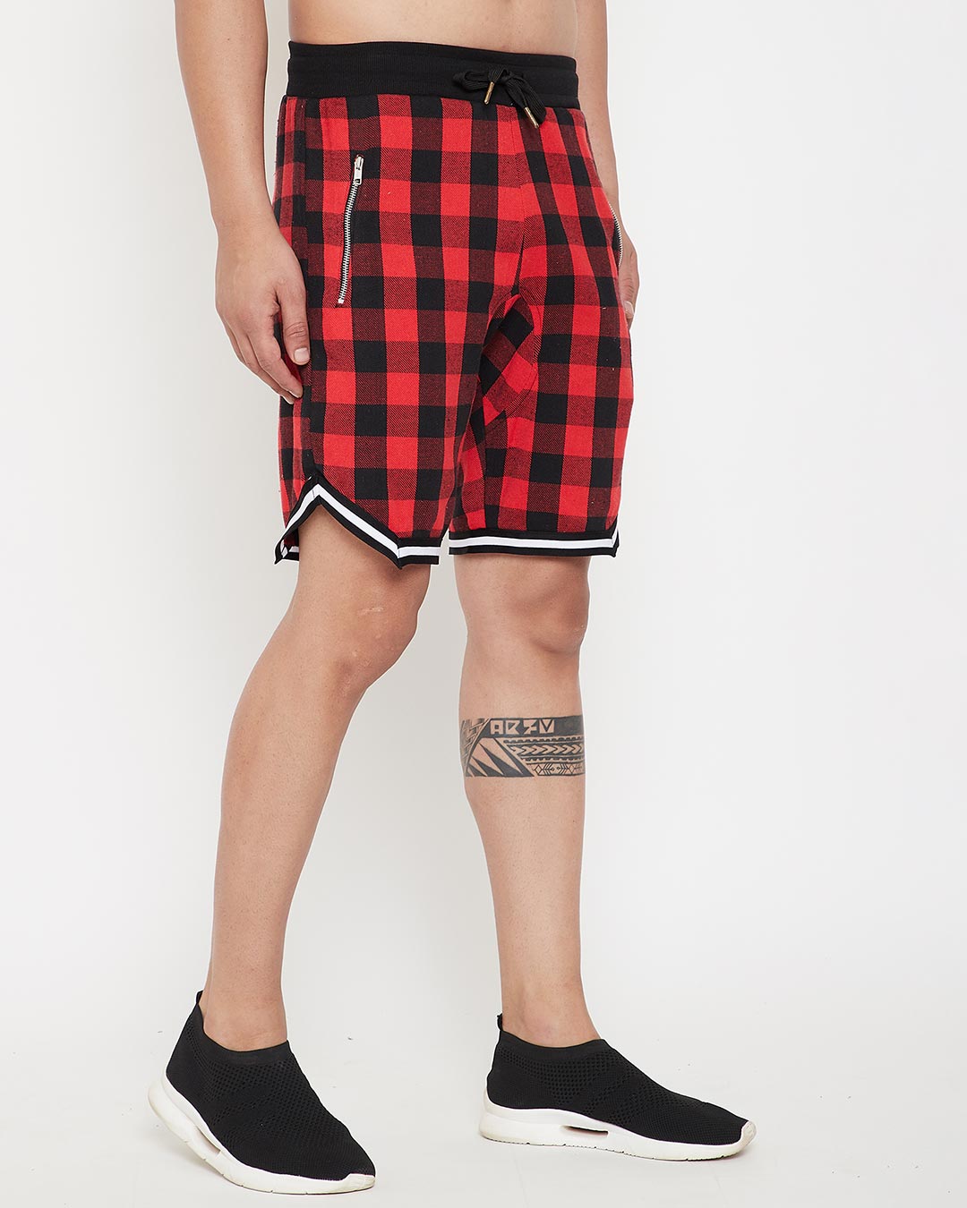 Shop Red Checkered Flannel Basketball Shorts-Back