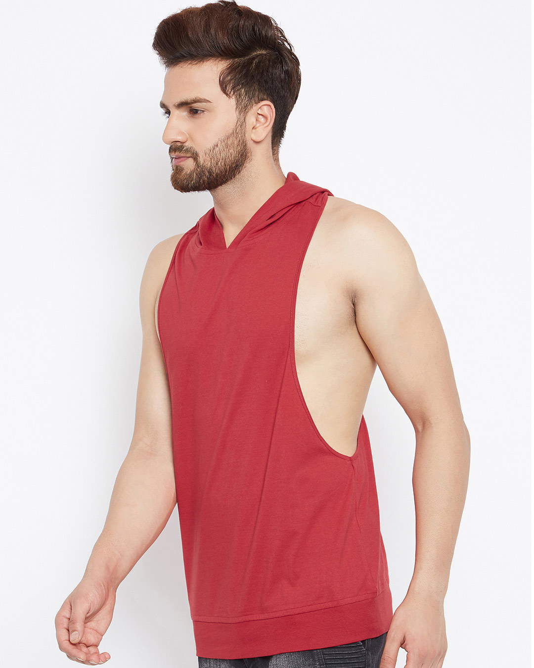 Shop Red Hooded Stringer Vest-Back