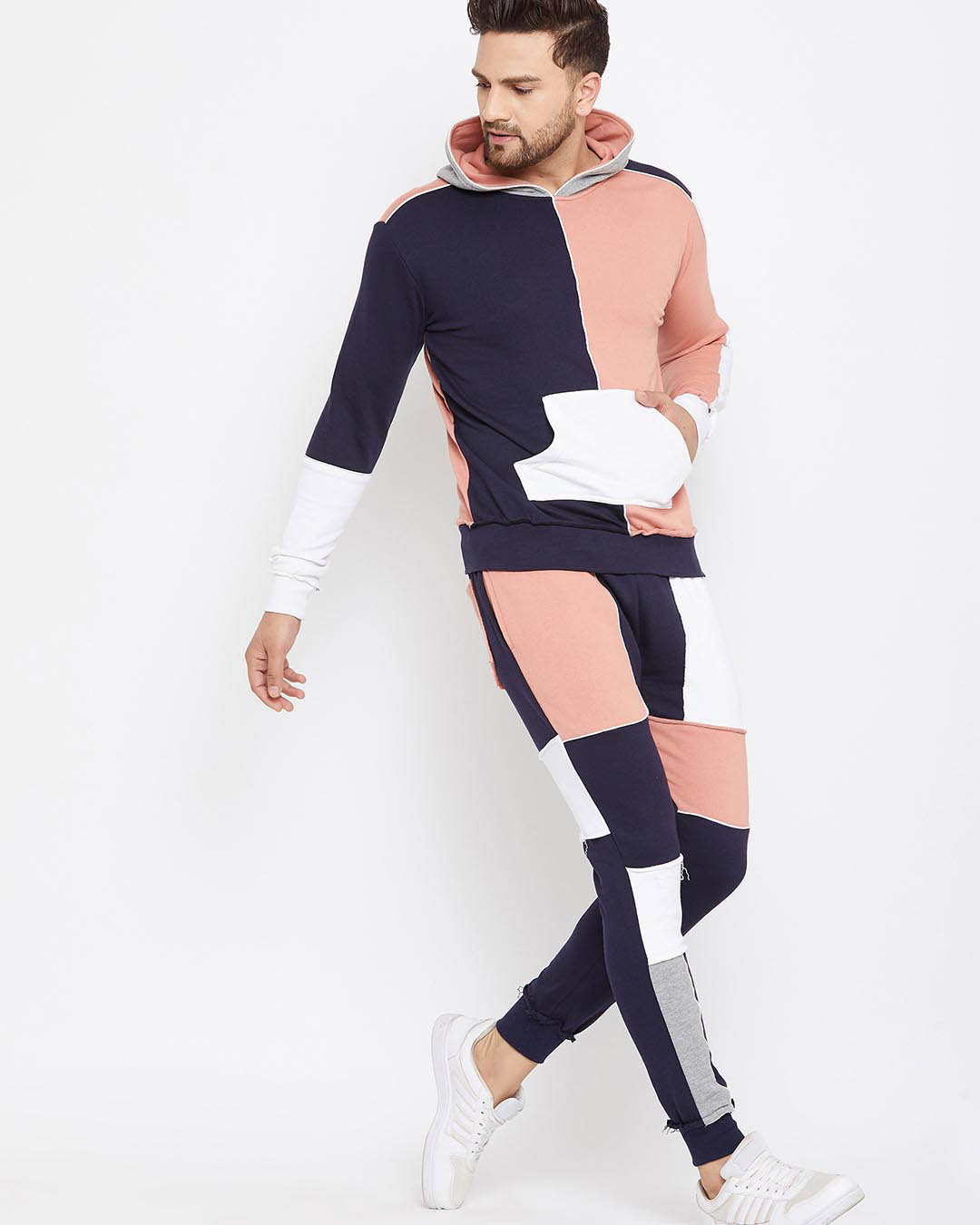 Shop Rose And Navy Colour Blocked Track Pants-Back