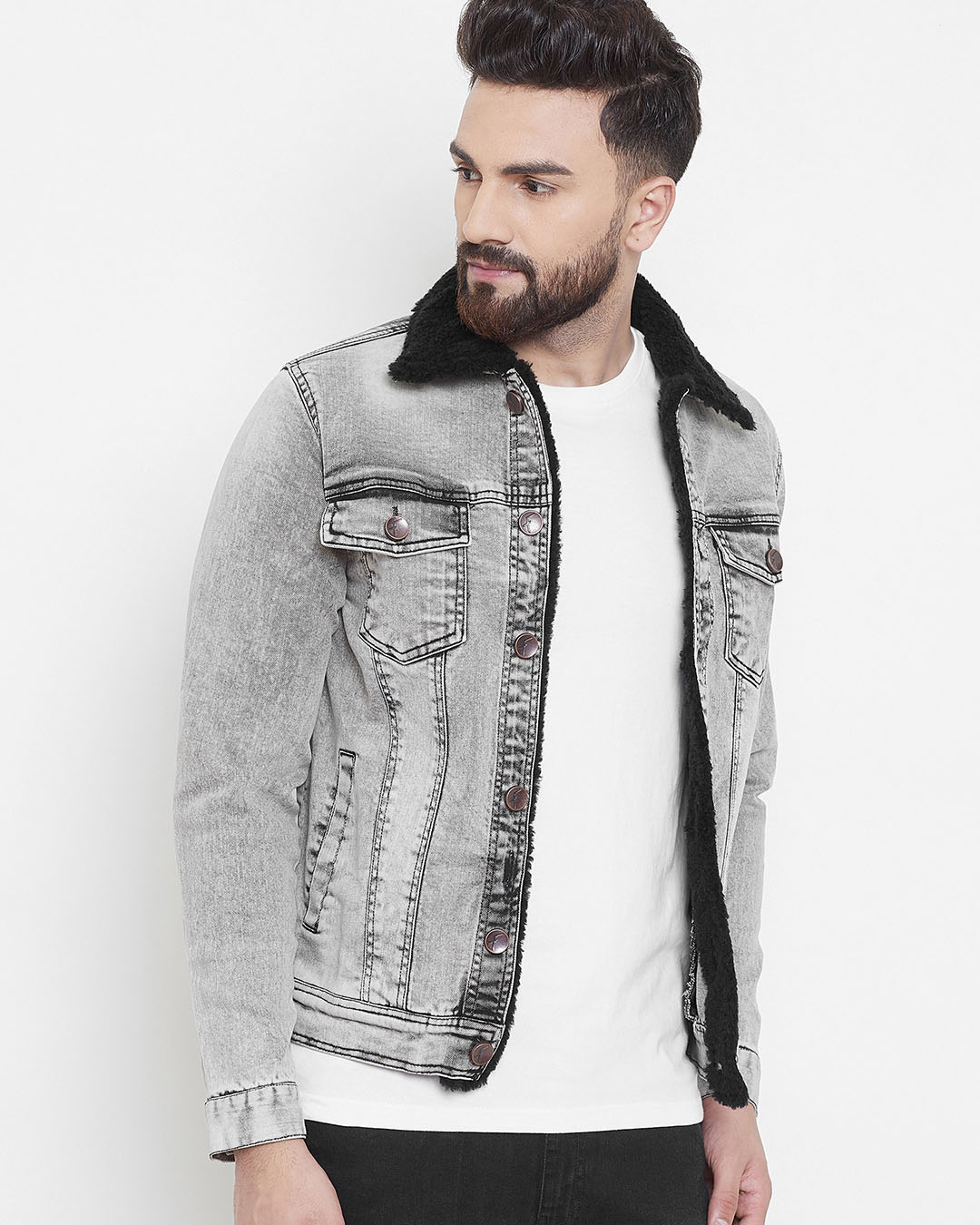 fugazee faux fur denim jacket
