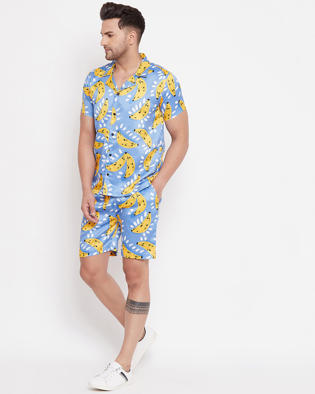 Shop Tropical Banana Printed Cuban Shirt And Shorts Combo Set-Back