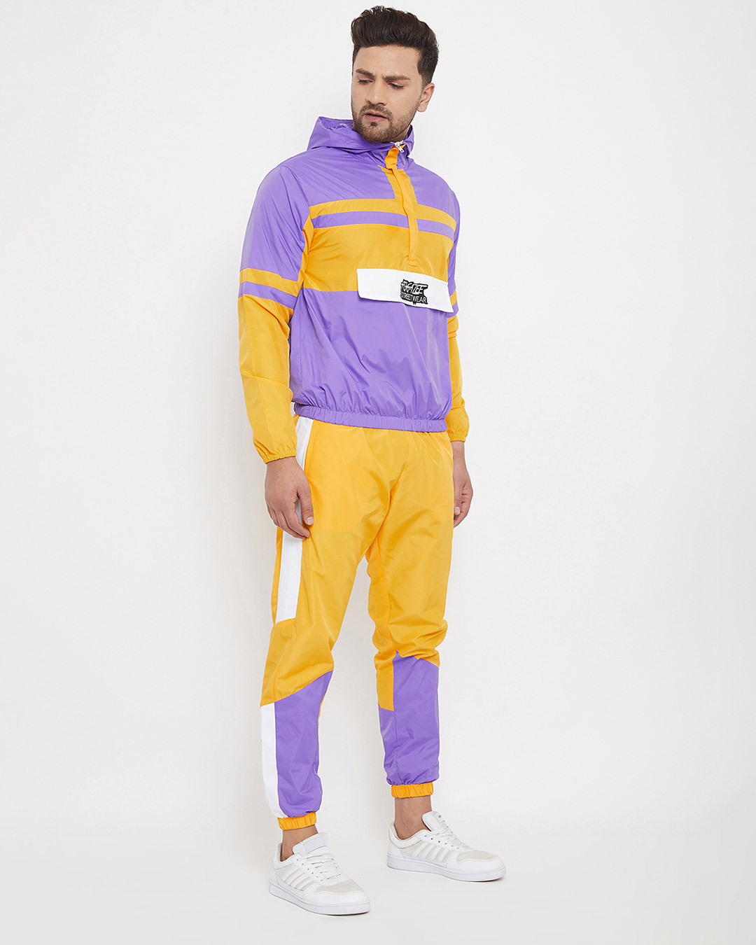 Shop Yellow And Plum Wind Breaker Tracksuit-Back