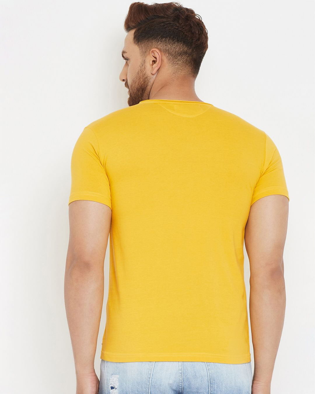Shop Men's Yellow Solid Slim Fit  T-shirt-Back