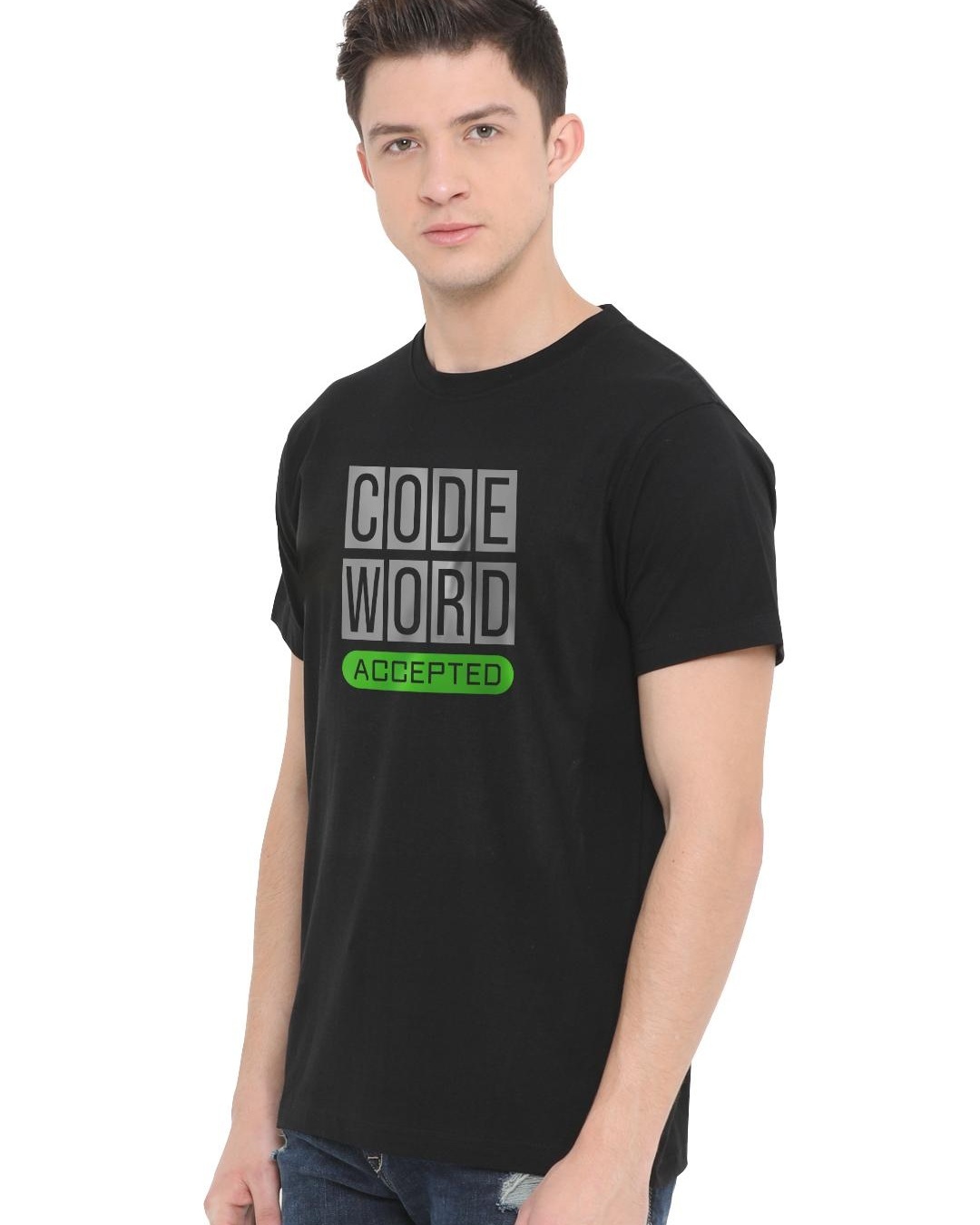 Shop Men's Black Code Word Accepted Typographic T-shirt-Back