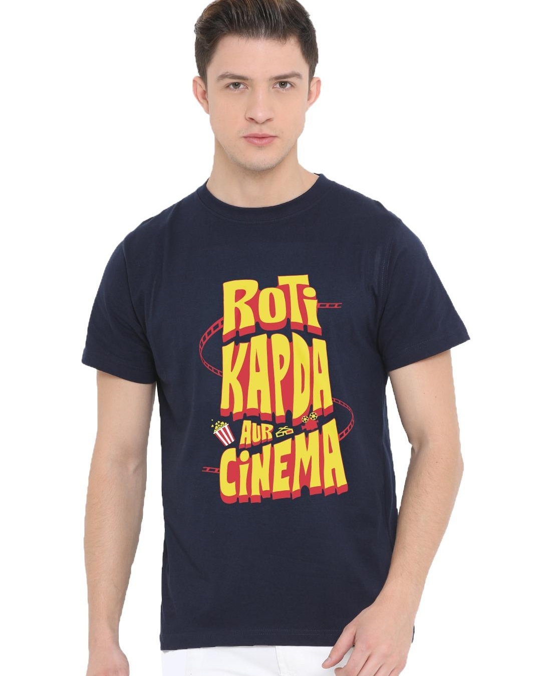 Buy Fully Filmy Men's Blue Roti Kapda Aur Typographic T-shirt Online at ...