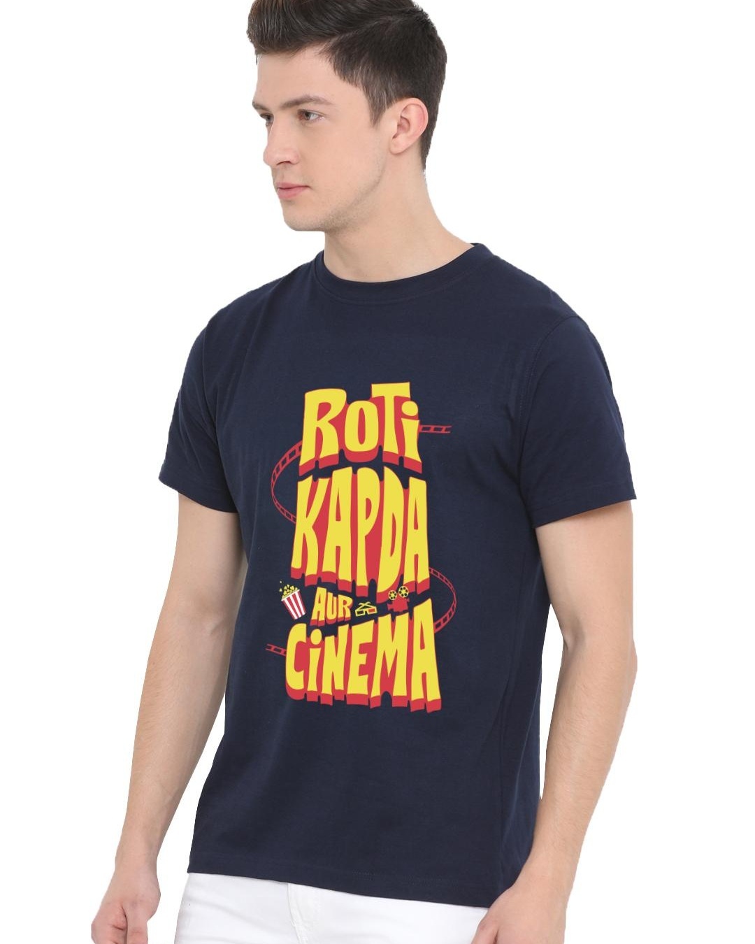 Buy Fully Filmy Men's Blue Roti Kapda Aur Typographic T-shirt Online at ...